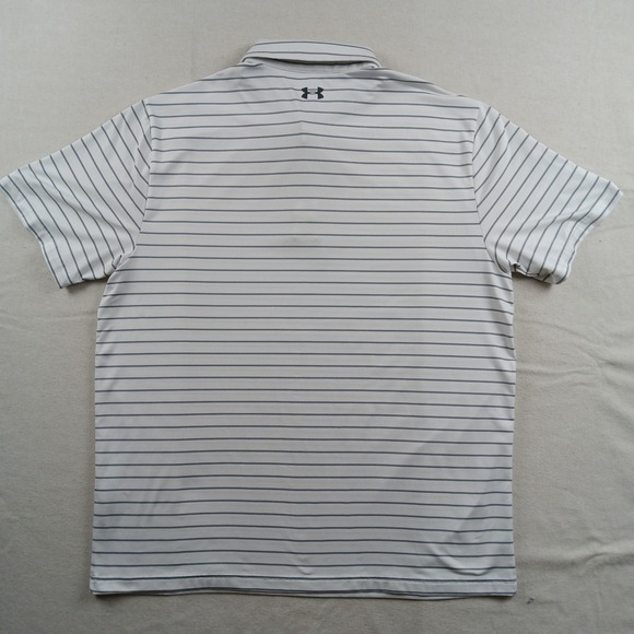 Under Armour Mens Playoff Polo Shirt XXL White Grey Striped Loose Fit - Picture 2 of 11
